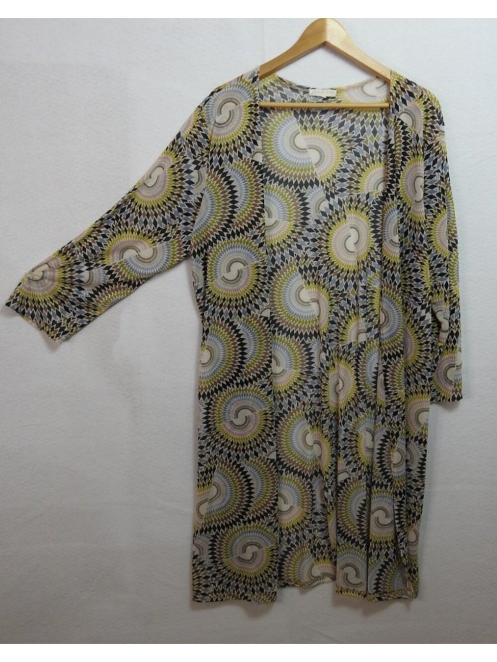 For de Vie 2X Sheer Open Front Duster Cardigan Geometric Spiral Print Boho - Picture 4 of 5